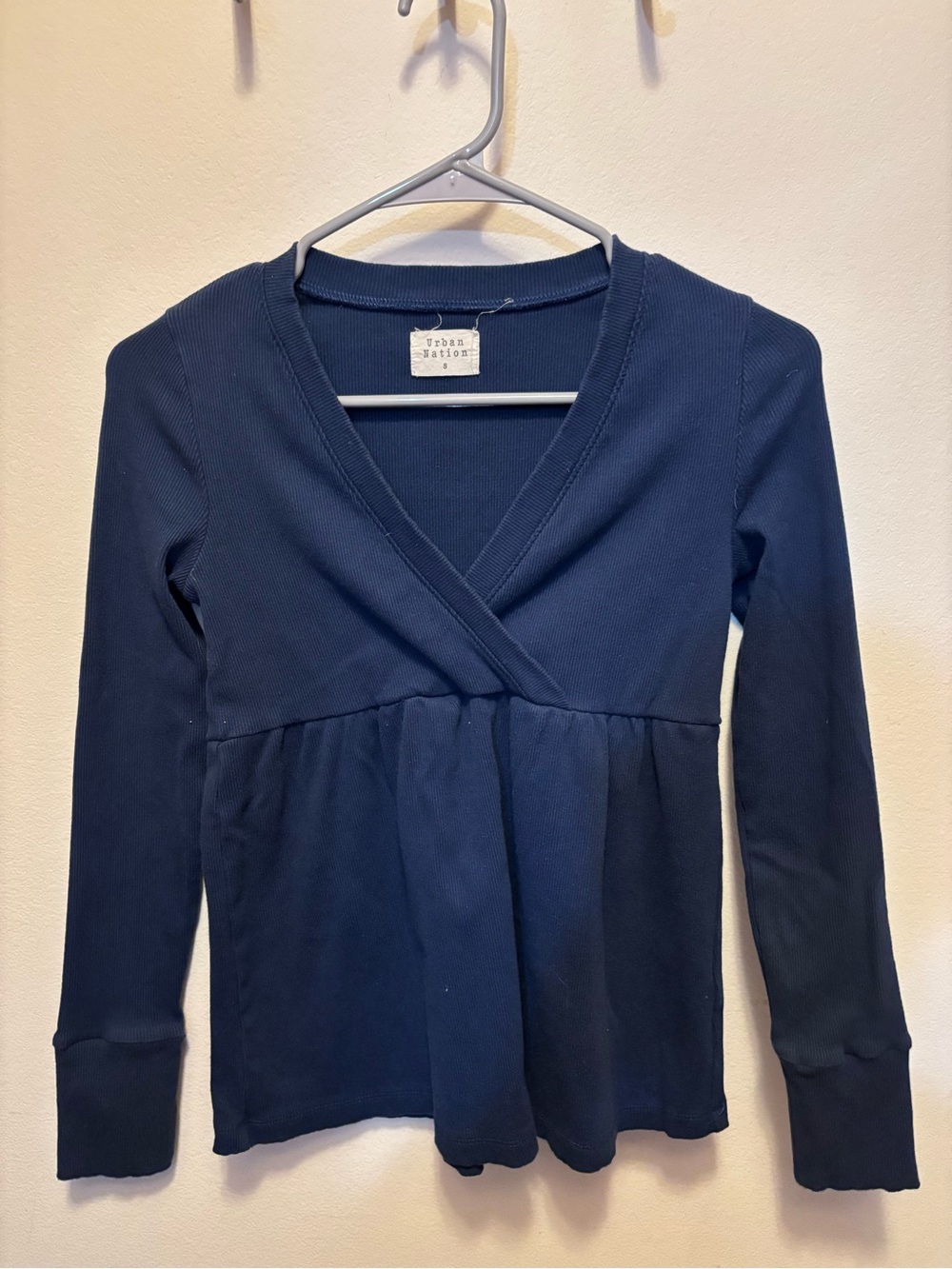 Urban Nation Navy Babydoll Long-Sleeve Women's Top